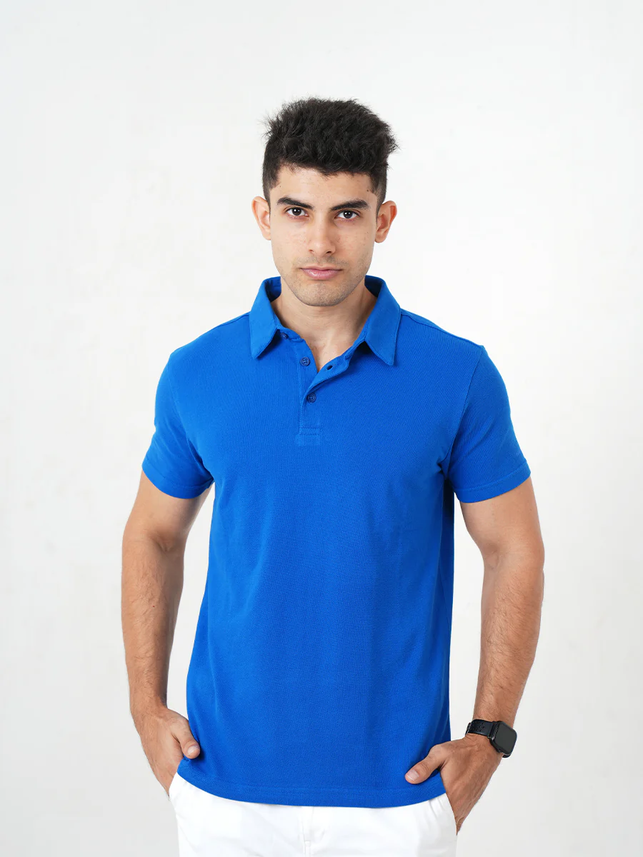 Monkstory Bamboo Cotton Polo Tee - Cobalt Blue - Image 3