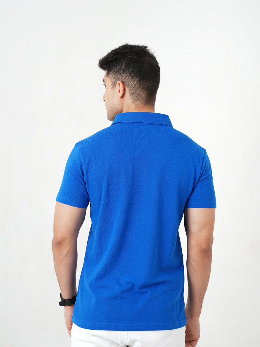 Monkstory Bamboo Cotton Polo Tee - Cobalt Blue - Image 4