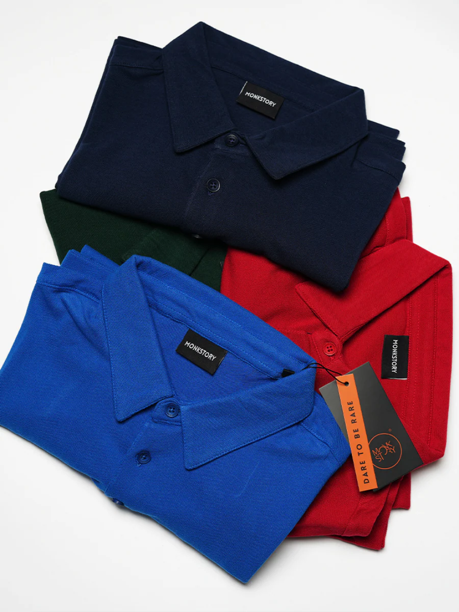 Monkstory Bamboo Cotton Polo Tee - Cobalt Blue - Image 6