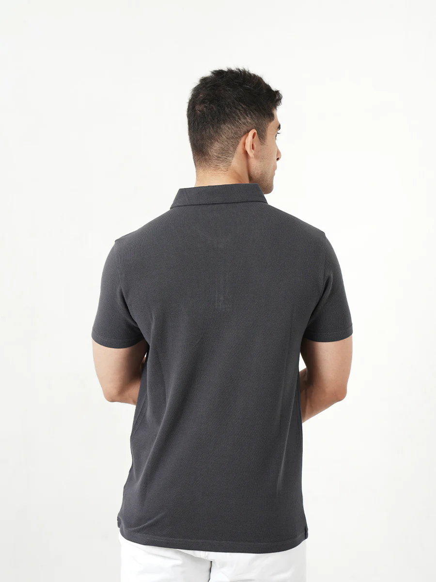 Monkstory Bamboo Cotton Zip-Polo Tee - Iron Grey - Image 4