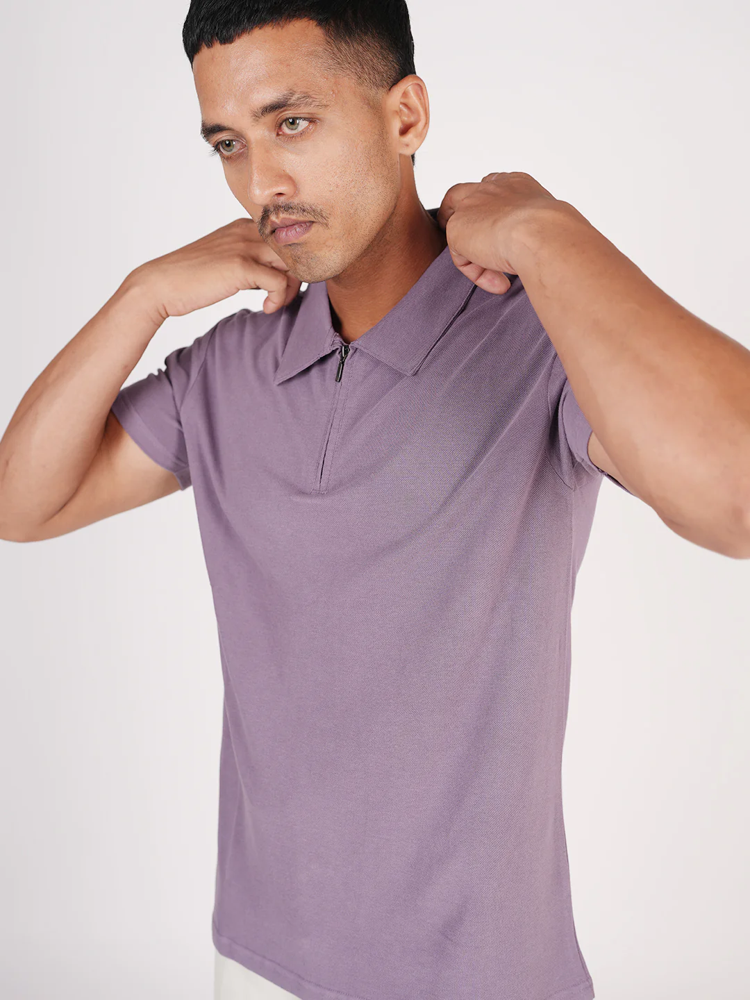 Monkstory Bamboo Cotton Zip-Polo Tee - Lilac