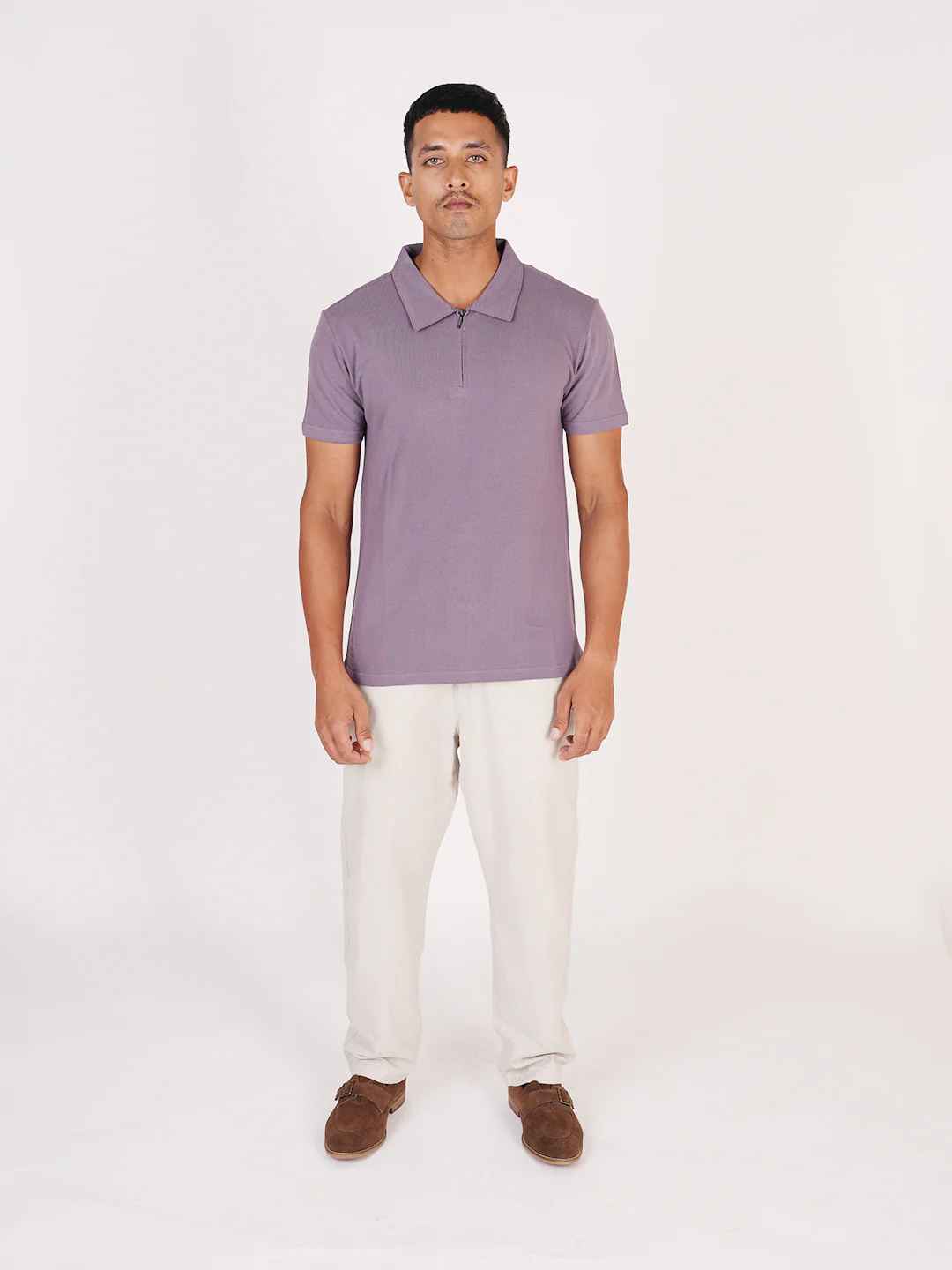 Monkstory Bamboo Cotton Zip-Polo Tee - Lilac - Image 2