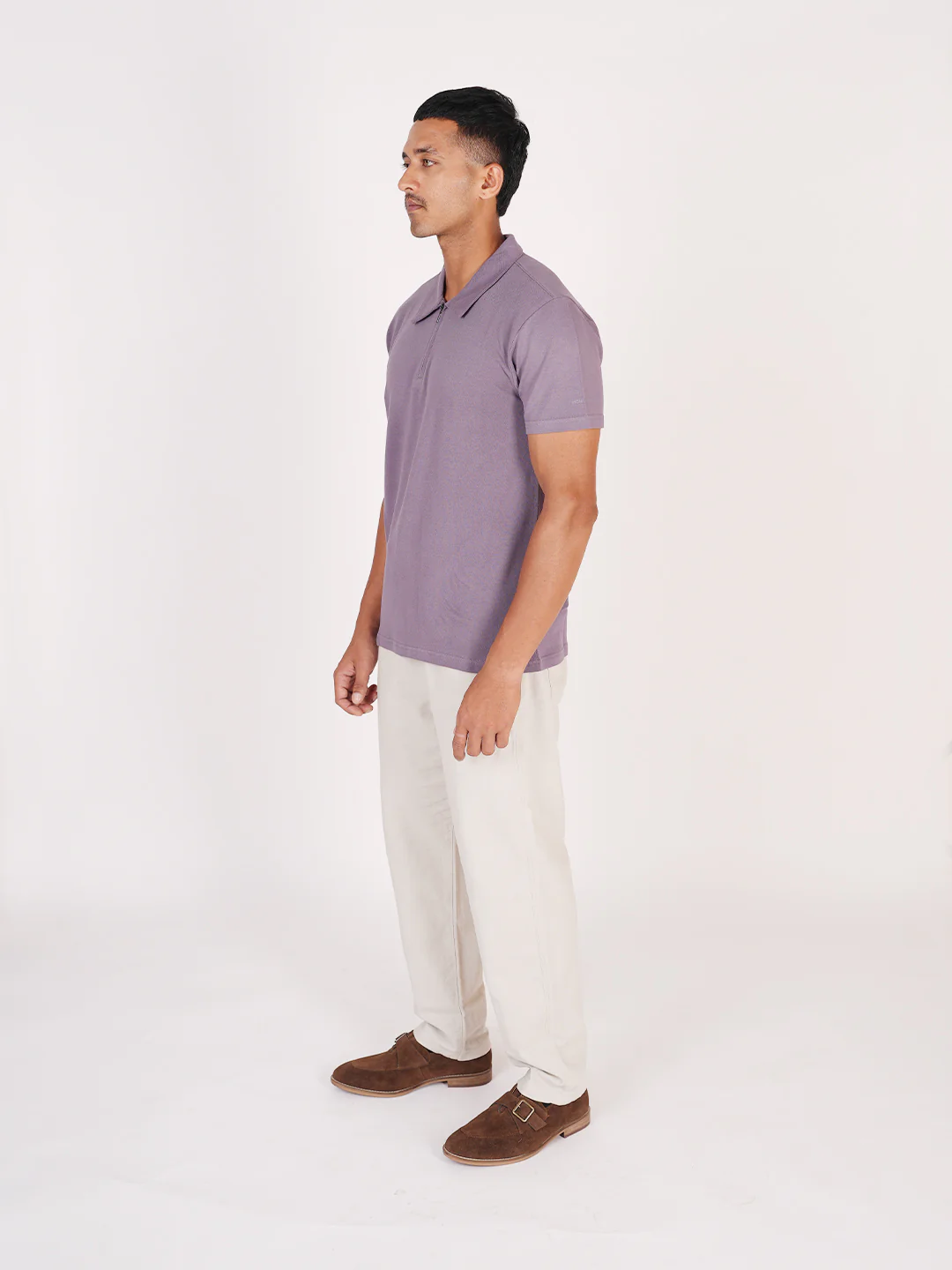 Monkstory Bamboo Cotton Zip-Polo Tee - Lilac - Image 3