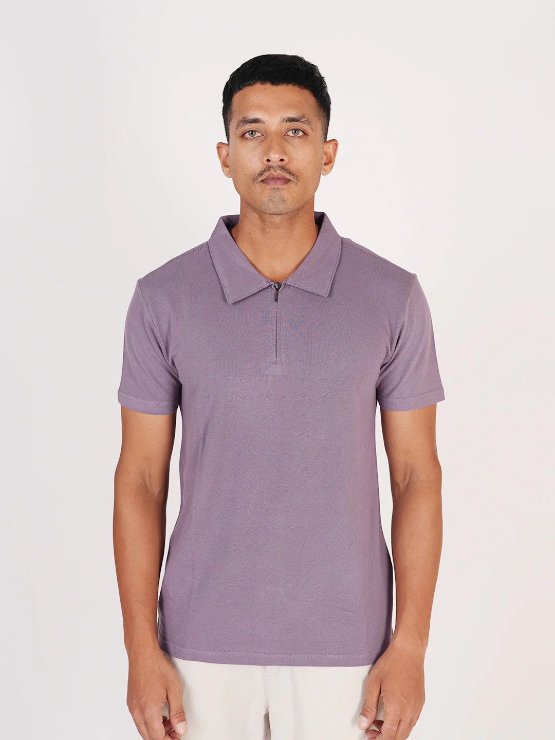 Monkstory Bamboo Cotton Zip-Polo Tee - Lilac - Image 4
