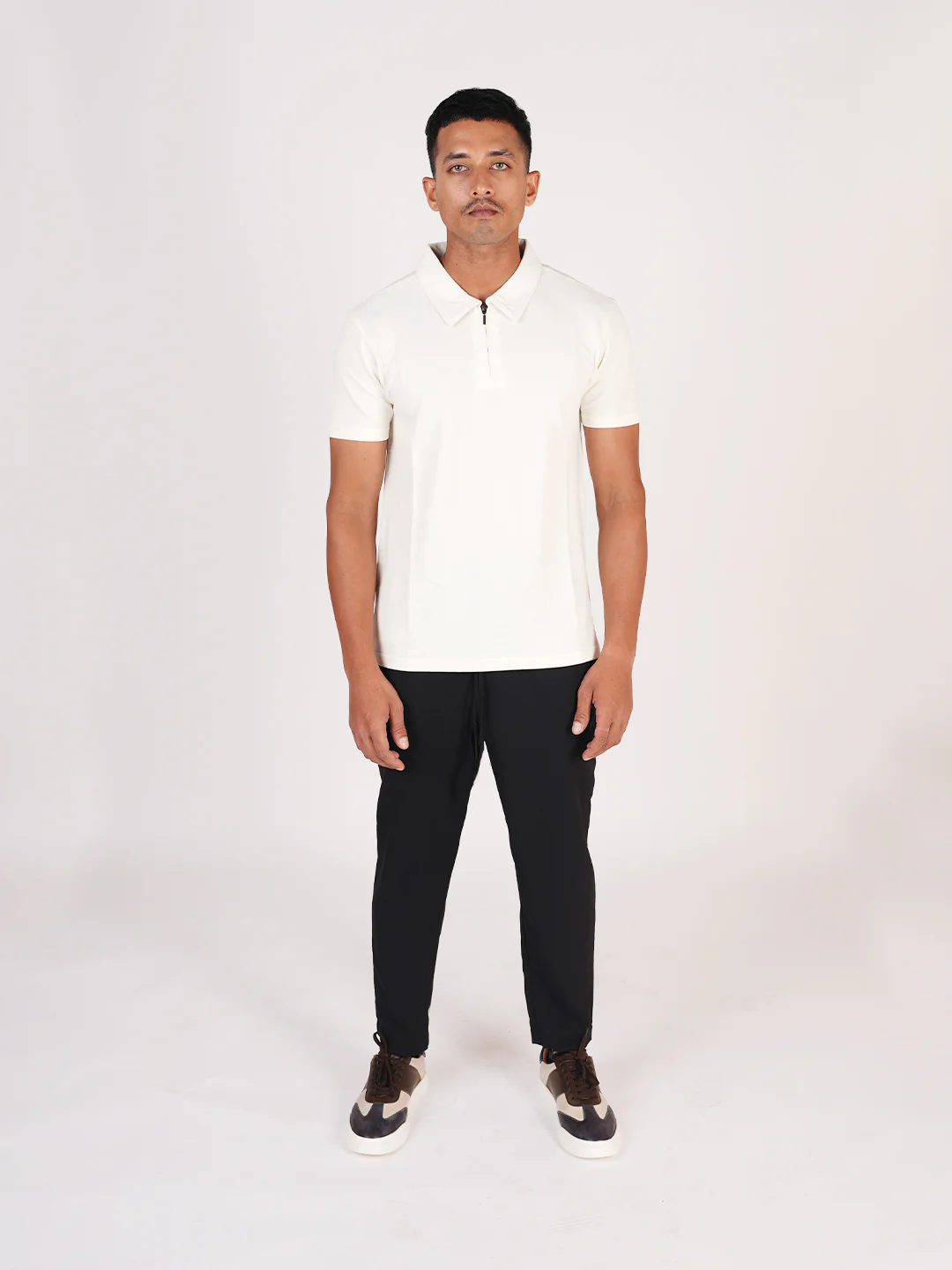 Monkstory Bamboo Cotton Zip-Polo Tee - Off-White - Image 2