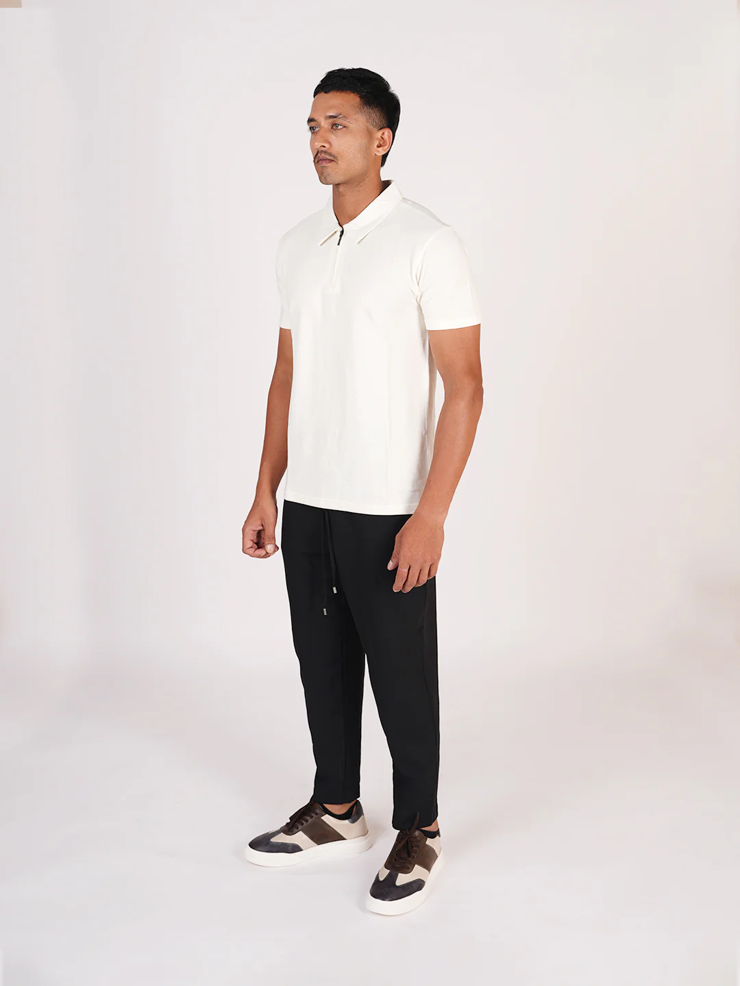 Monkstory Bamboo Cotton Zip-Polo Tee - Off-White - Image 3