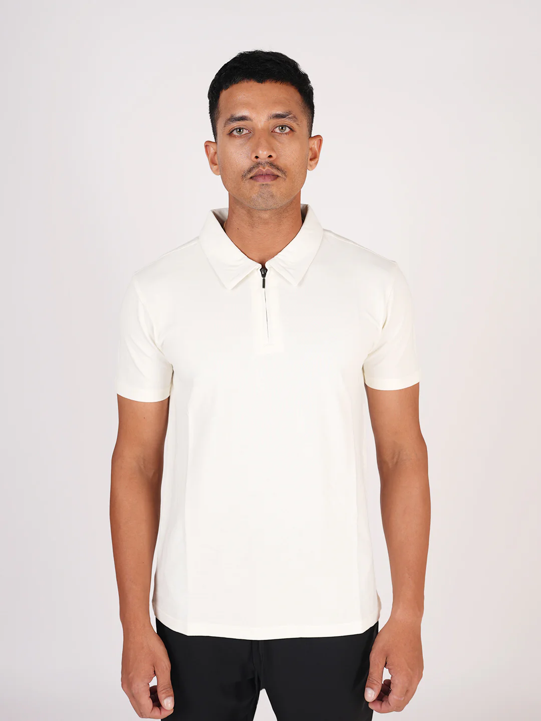 Monkstory Bamboo Cotton Zip-Polo Tee - Off-White - Image 4