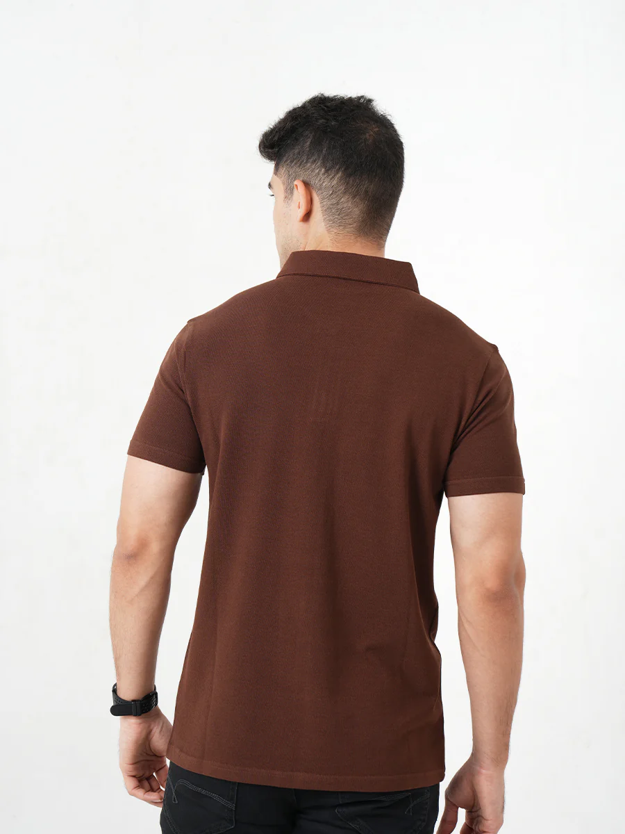 Monkstory Bamboo Cotton Zip-Polo Tee - Pine Brown - Image 4