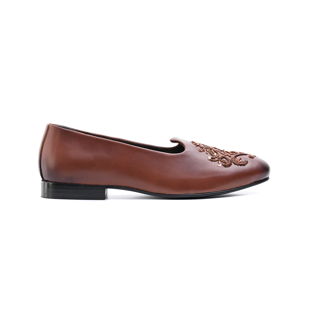 Monkstory Classic Embroidered Mojari - Brown - Image 3