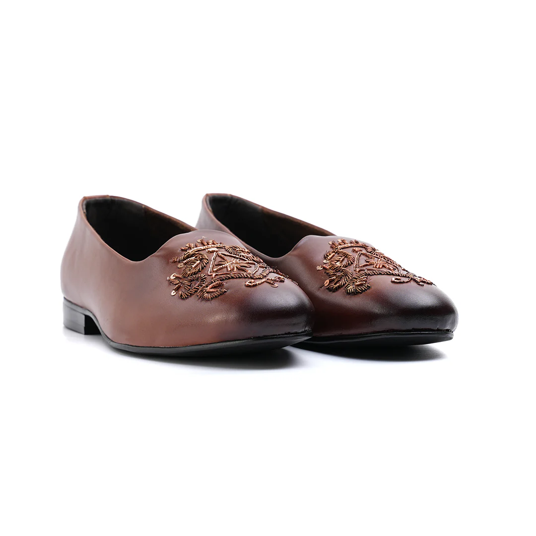 Monkstory Classic Embroidered Mojari - Brown - Image 7