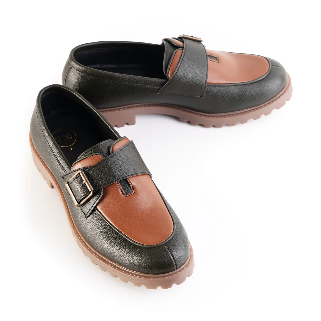 Monkstory Cosmopolitan Buckled Loafers  - Olive/Tan - Image 4