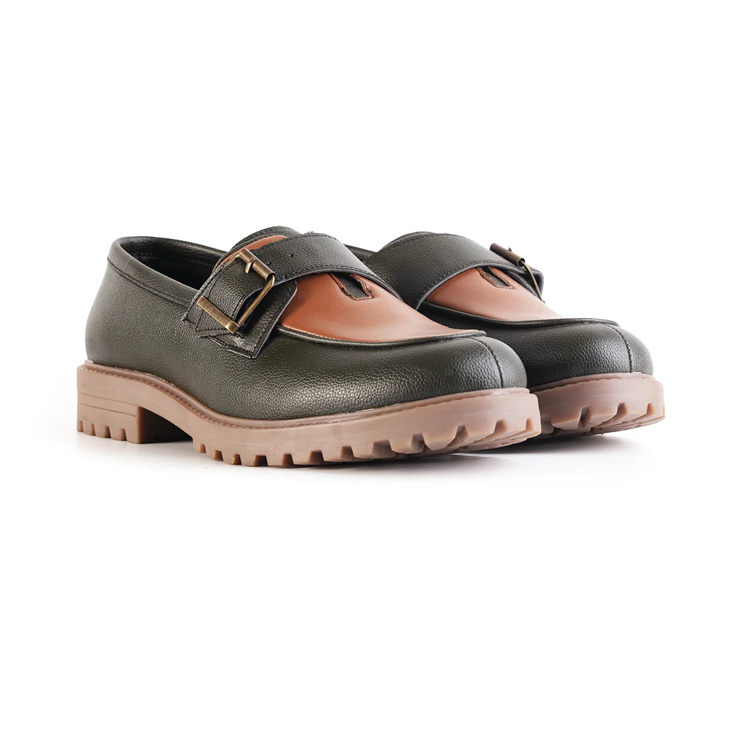 Monkstory Cosmopolitan Buckled Loafers  - Olive/Tan - Image 6