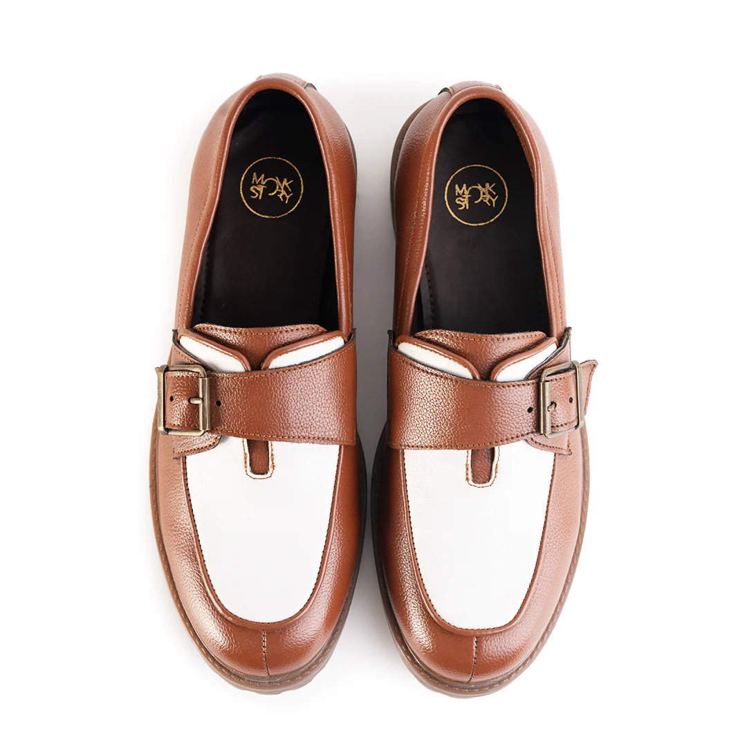 Monkstory Cosmopolitan Buckled Loafers  - Tan/White - Image 3