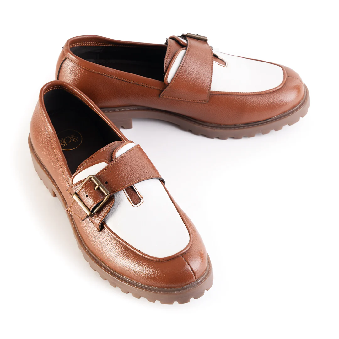 Monkstory Cosmopolitan Buckled Loafers  - Tan/White - Image 4