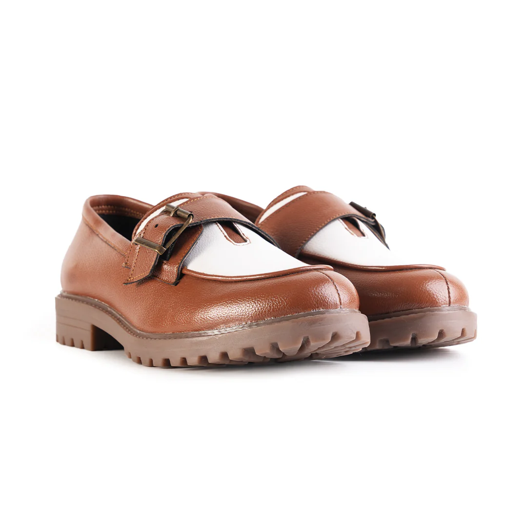 Monkstory Cosmopolitan Buckled Loafers  - Tan/White - Image 7