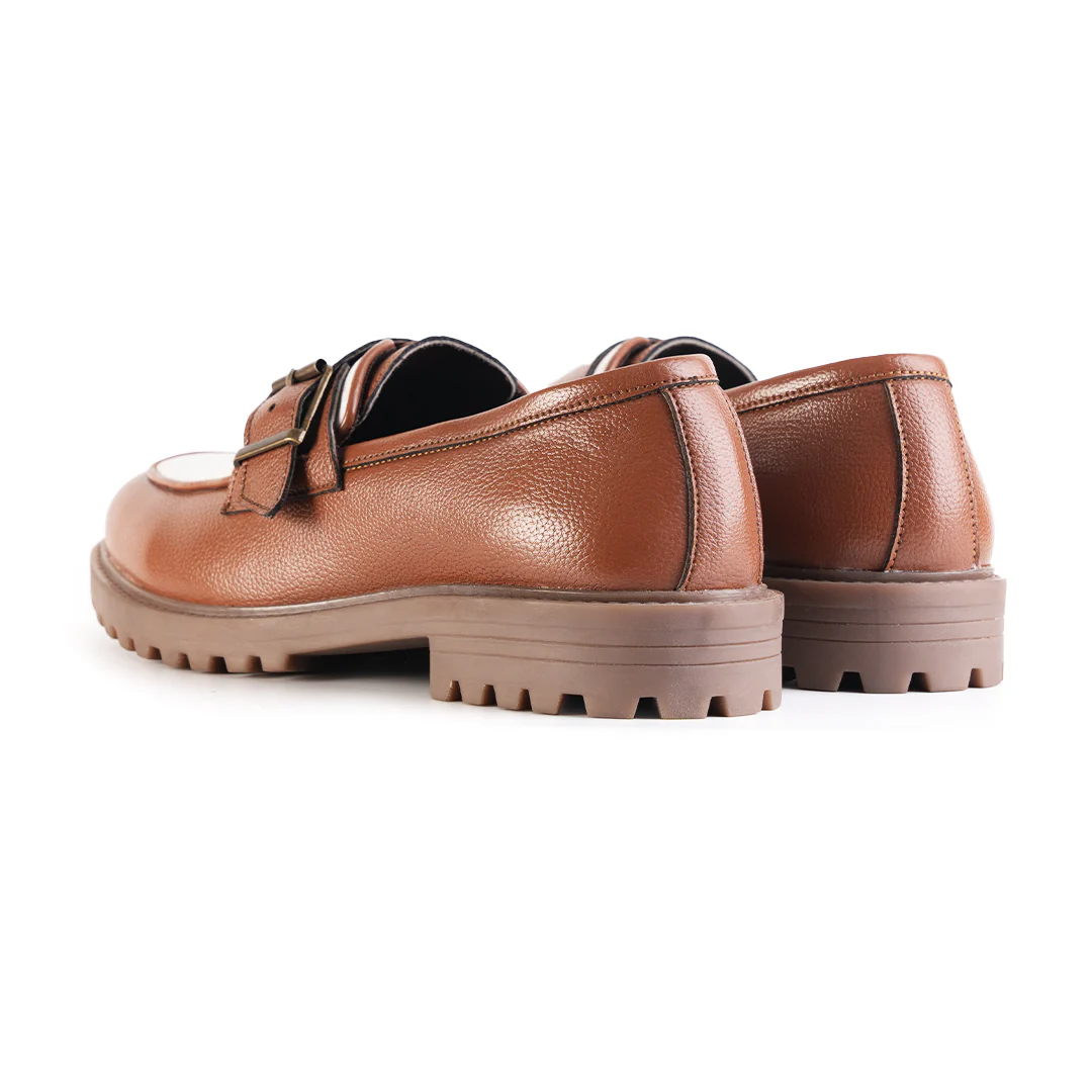 Monkstory Cosmopolitan Buckled Loafers  - Tan/White - Image 8