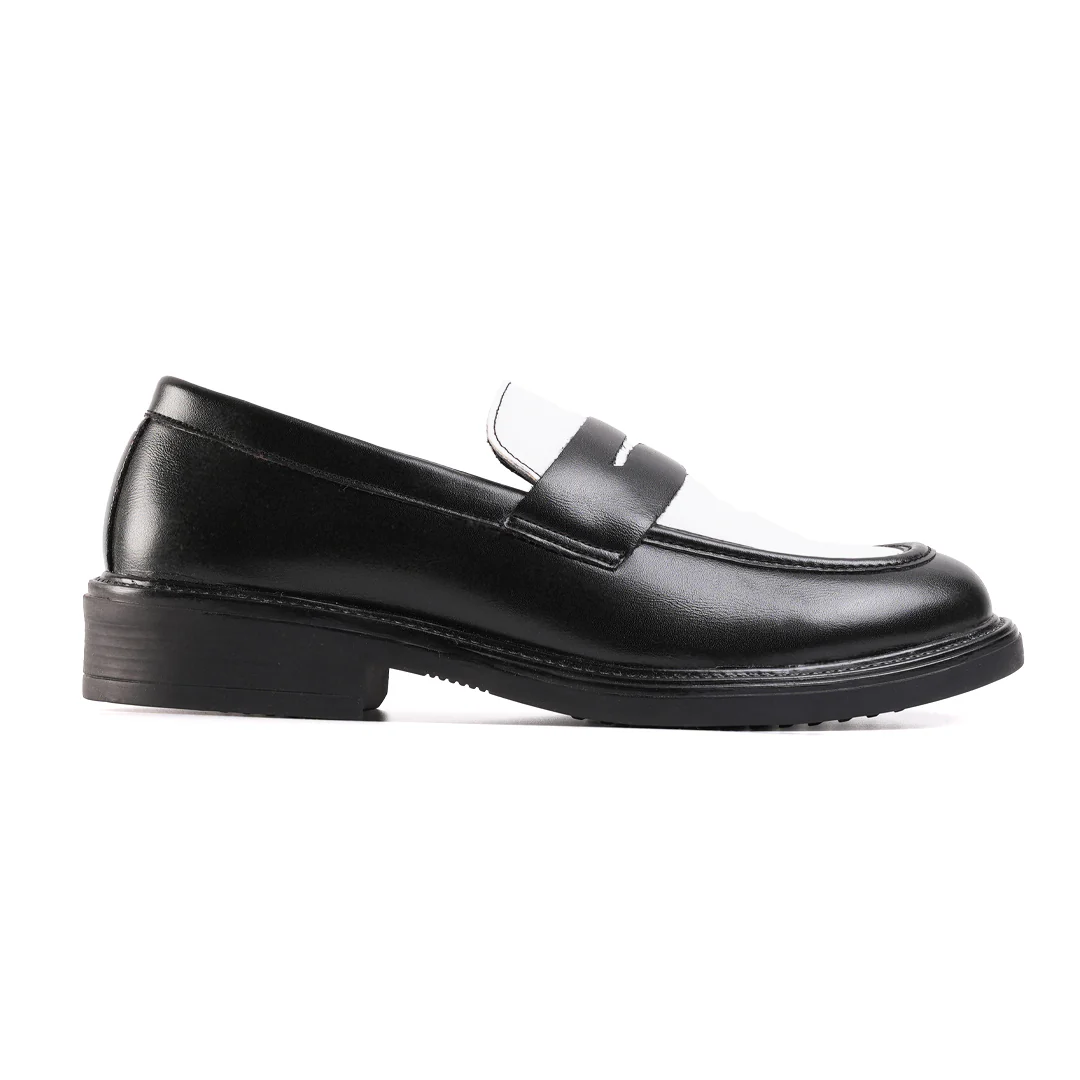 Monkstory Cosmopolitan Contrast Penny Loafers - Black/White - Image 3