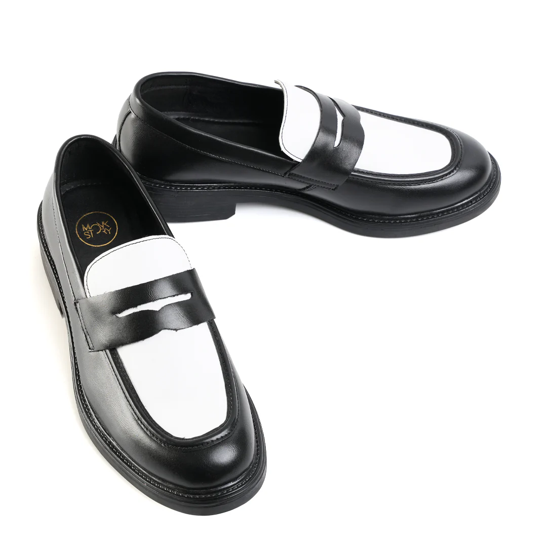 Monkstory Cosmopolitan Contrast Penny Loafers - Black/White - Image 8