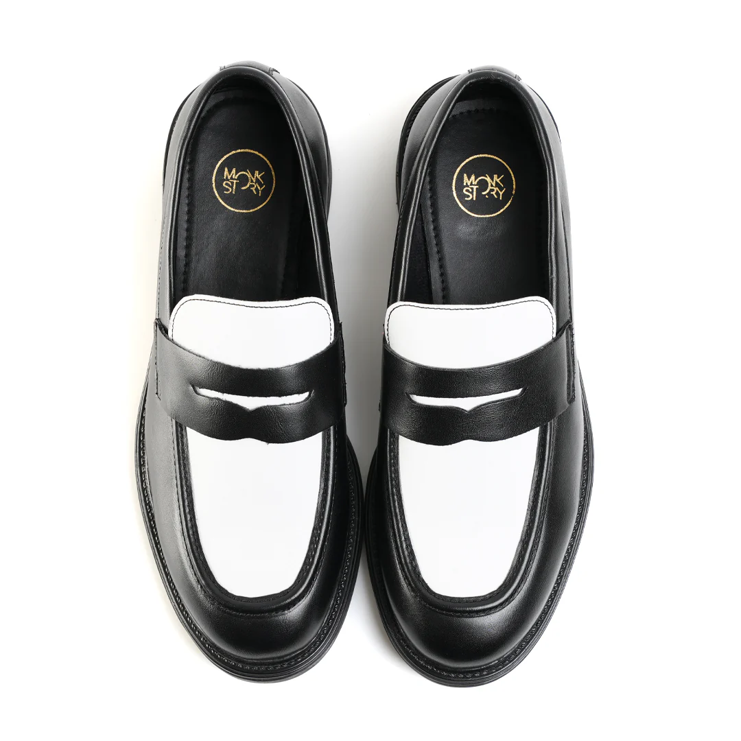 Monkstory Cosmopolitan Contrast Penny Loafers - Black/White - Image 9