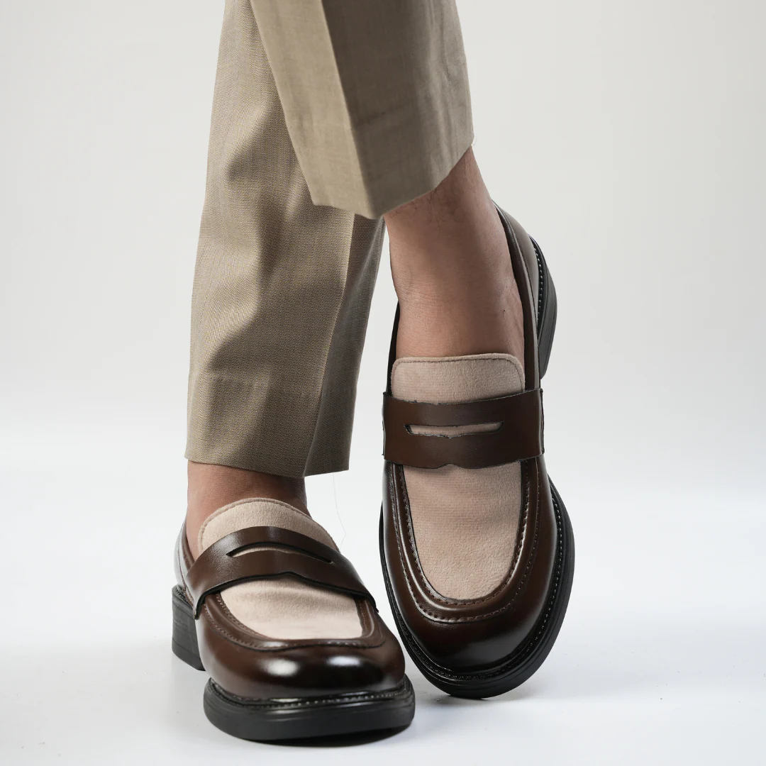 Monkstory Cosmopolitan Contrast Penny Loafers - Brown/Beige - Image 10