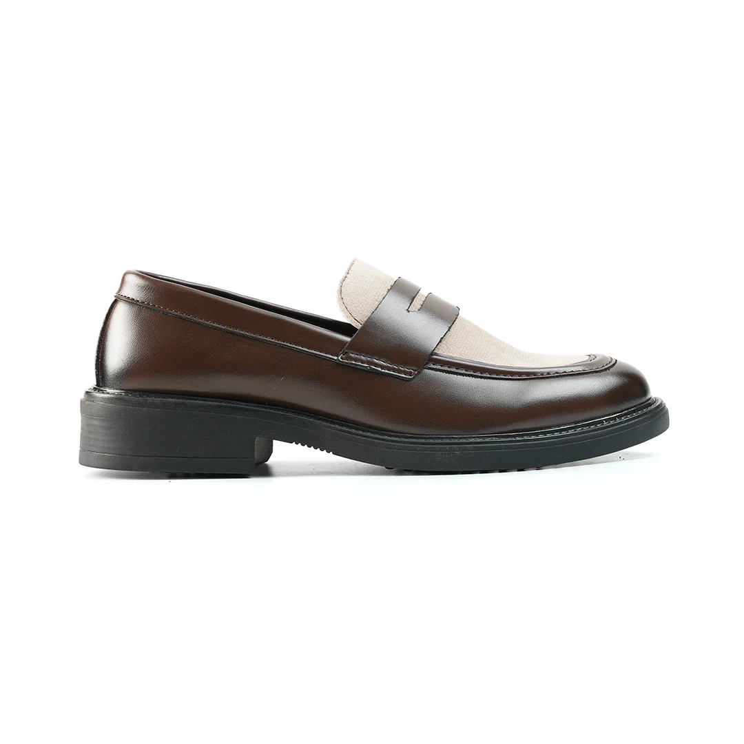 Monkstory Cosmopolitan Contrast Penny Loafers - Brown/Beige - Image 3