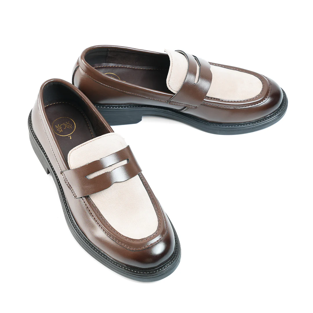 Monkstory Cosmopolitan Contrast Penny Loafers - Brown/Beige - Image 8