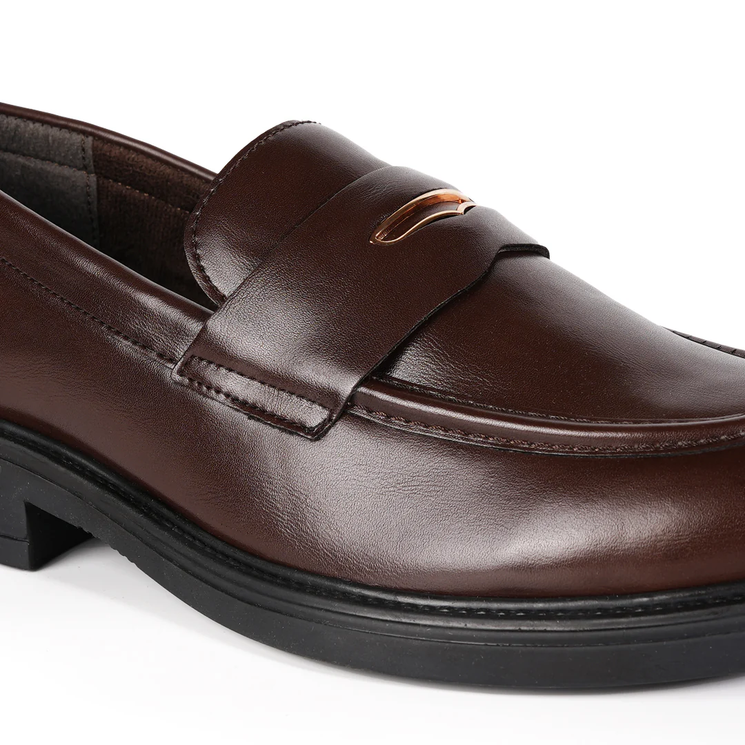 Monkstory Cosmopolitan Gold Embellished Penny Loafers - Brown - Image 6