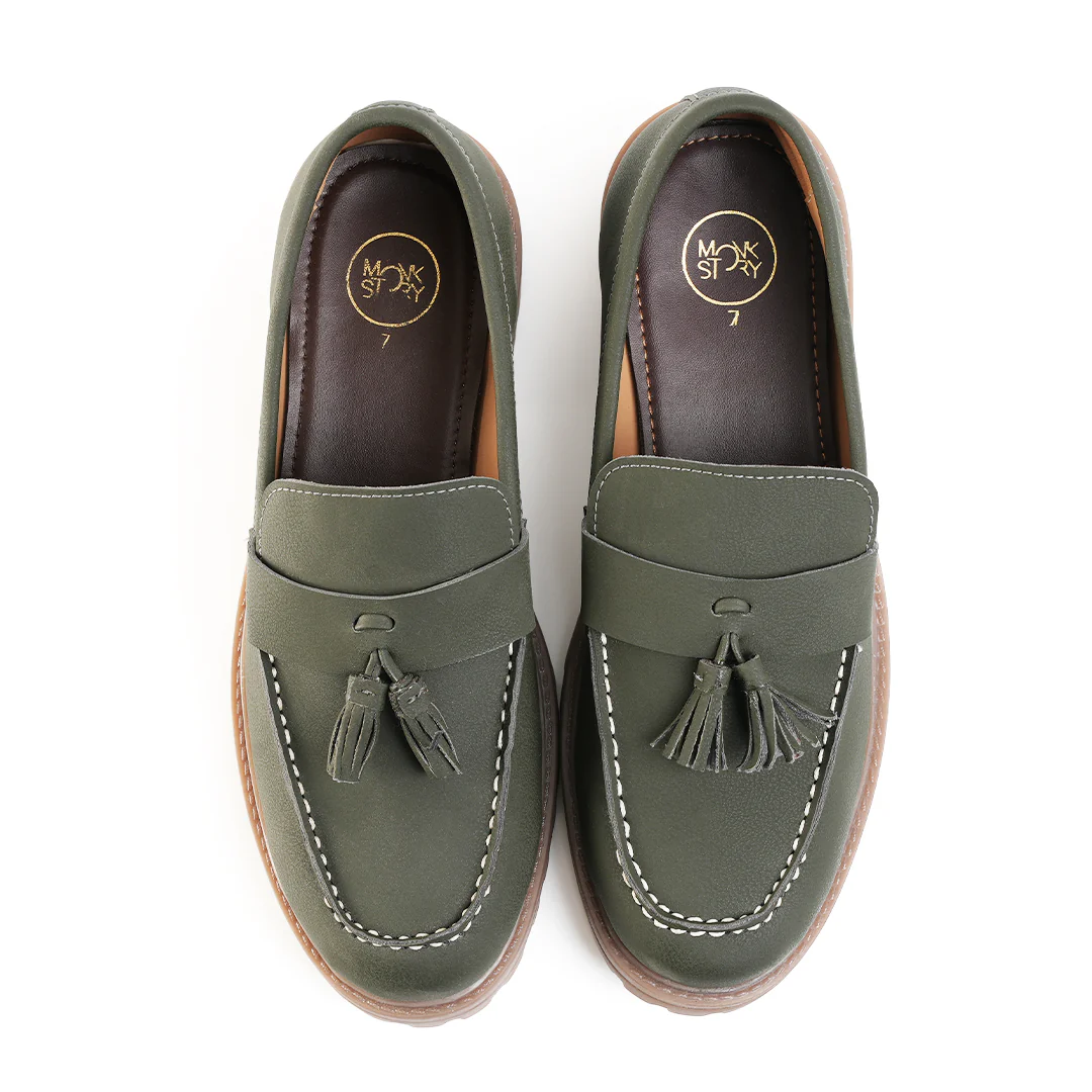 Monkstory Cosmopolitan Urban Tassel Loafers  - Olive - Image 8