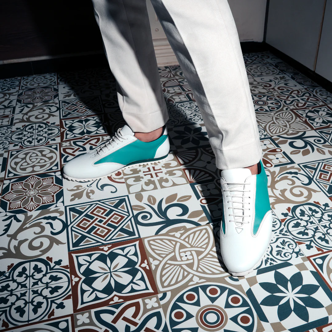 Monkstory Dual Colour Smart Sneakers - Teal Green & White - Image 2