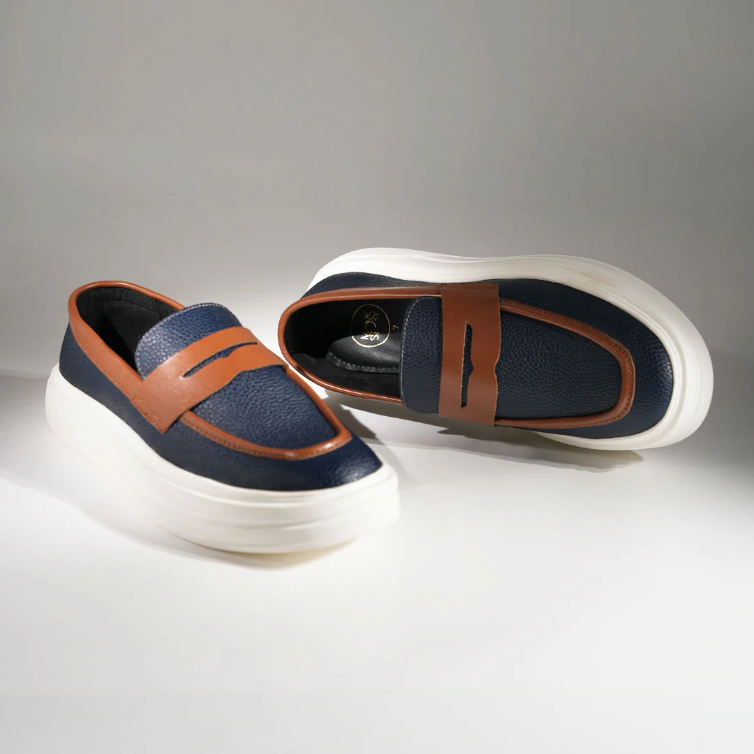 Monkstory Dual Tone Chunky Luxe Slip-On Sneakers - Midnight Blue/Tan - Image 3