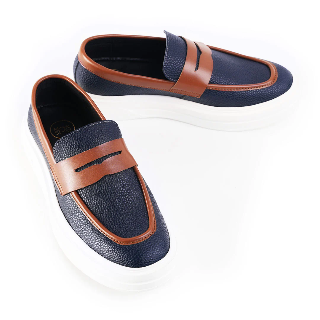 Monkstory Dual Tone Chunky Luxe Slip-On Sneakers - Midnight Blue/Tan - Image 6