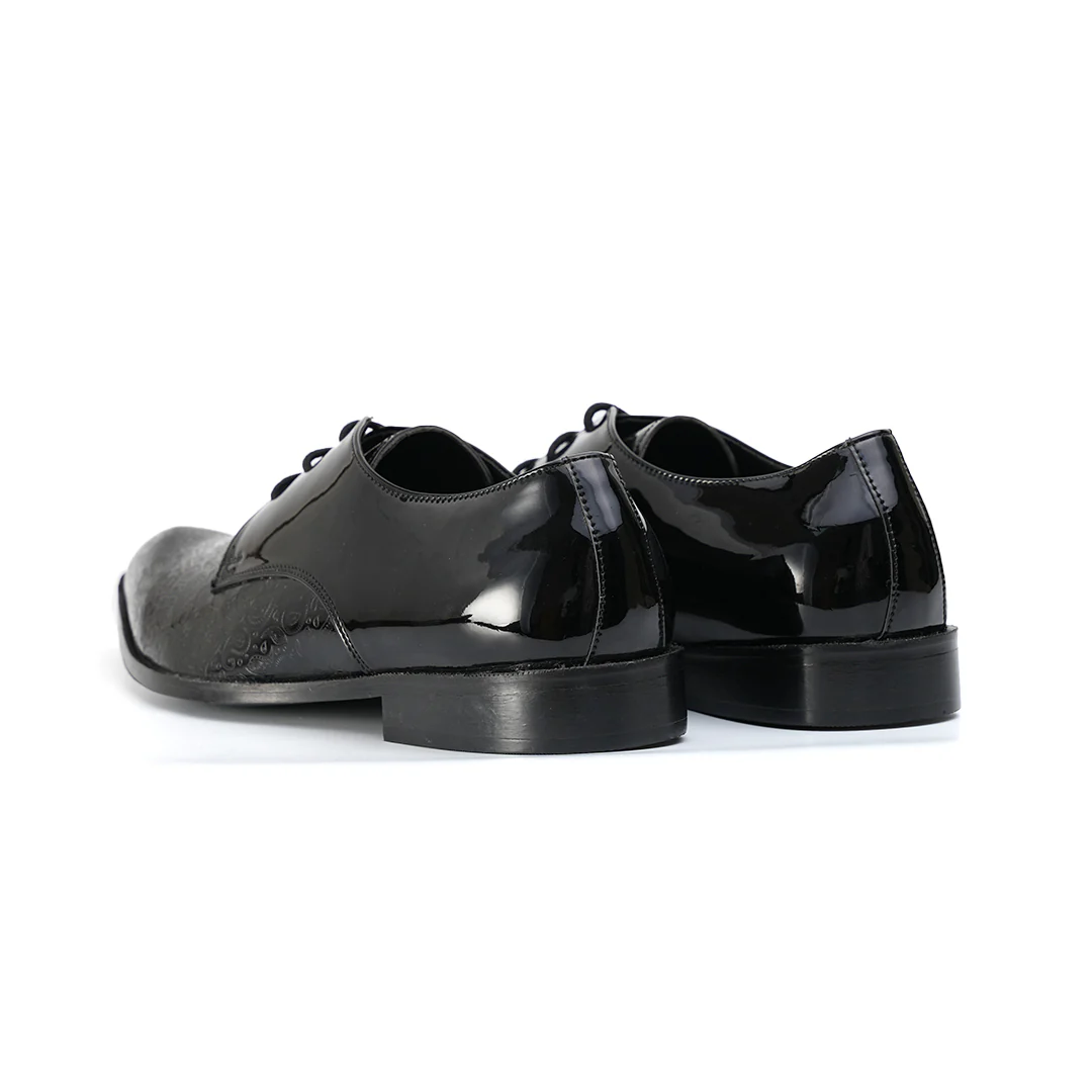 Monkstory Embossed Pattern Pointed Lace-ups - Black - Image 10