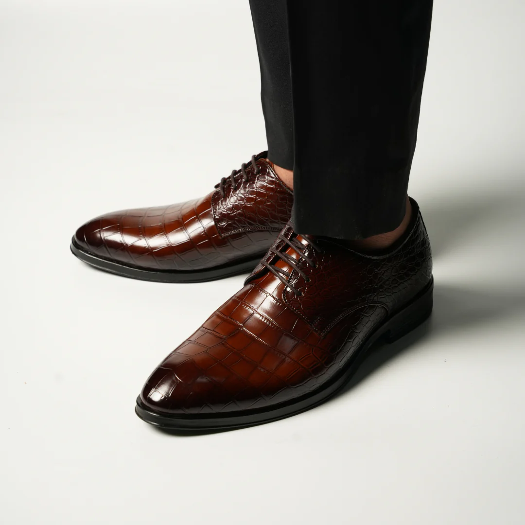 Monkstory Glossy Croc-Effect Lace-Up Oxfords - Burnish Brown - Image 13