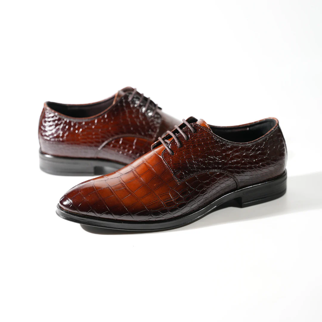 Monkstory Glossy Croc-Effect Lace-Up Oxfords - Burnish Brown - Image 4