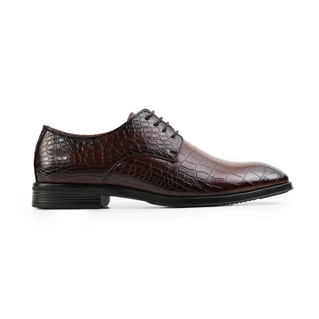 Monkstory Glossy Croc-Effect Lace-Up Oxfords - Burnish Brown - Image 5