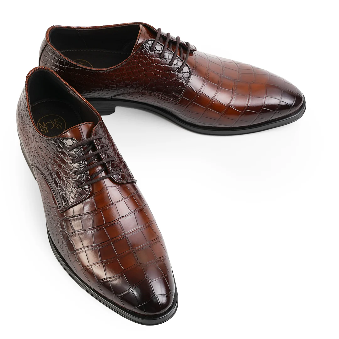 Monkstory Glossy Croc-Effect Lace-Up Oxfords - Burnish Brown - Image 7