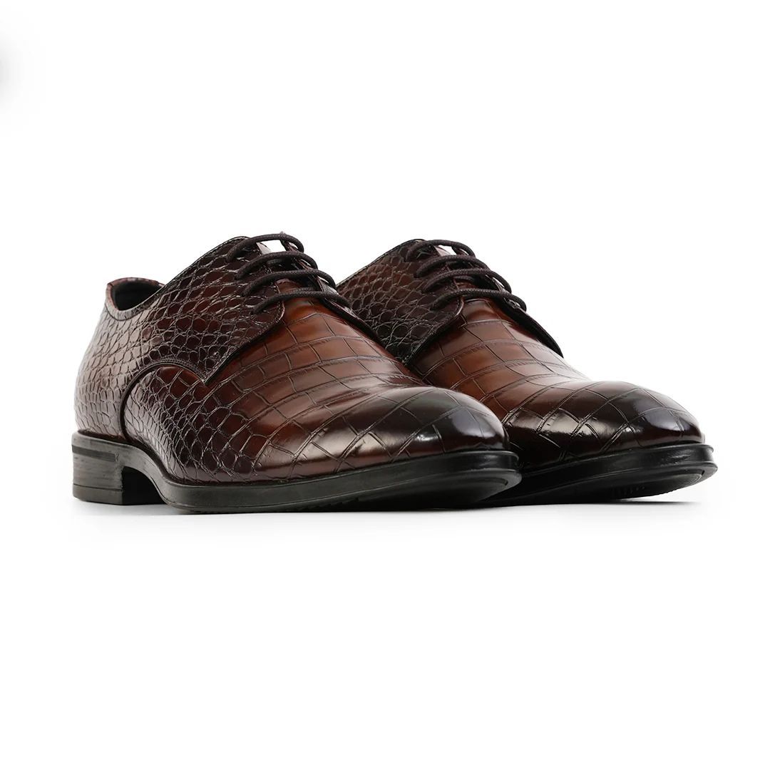 Monkstory Glossy Croc-Effect Lace-Up Oxfords - Burnish Brown - Image 9