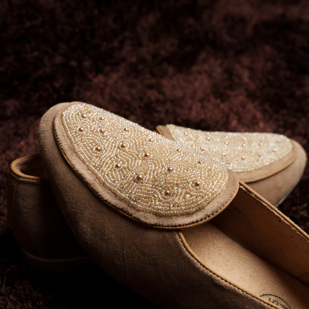 Monkstory Hand-Beaded Slip-ons - Beige - Image 3