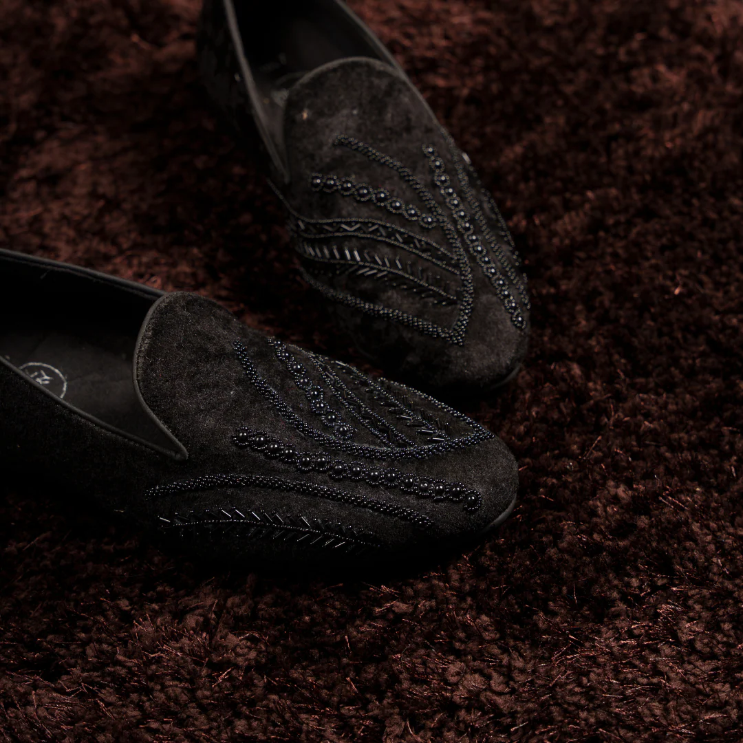 Monkstory Hand-Embroidered Embellished Slip-Ons - Black - Image 3