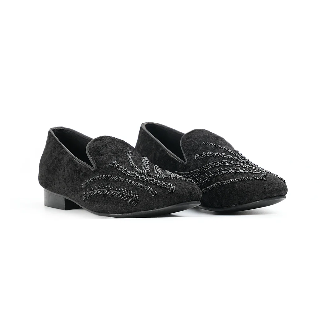 Monkstory Hand-Embroidered Embellished Slip-Ons - Black - Image 4