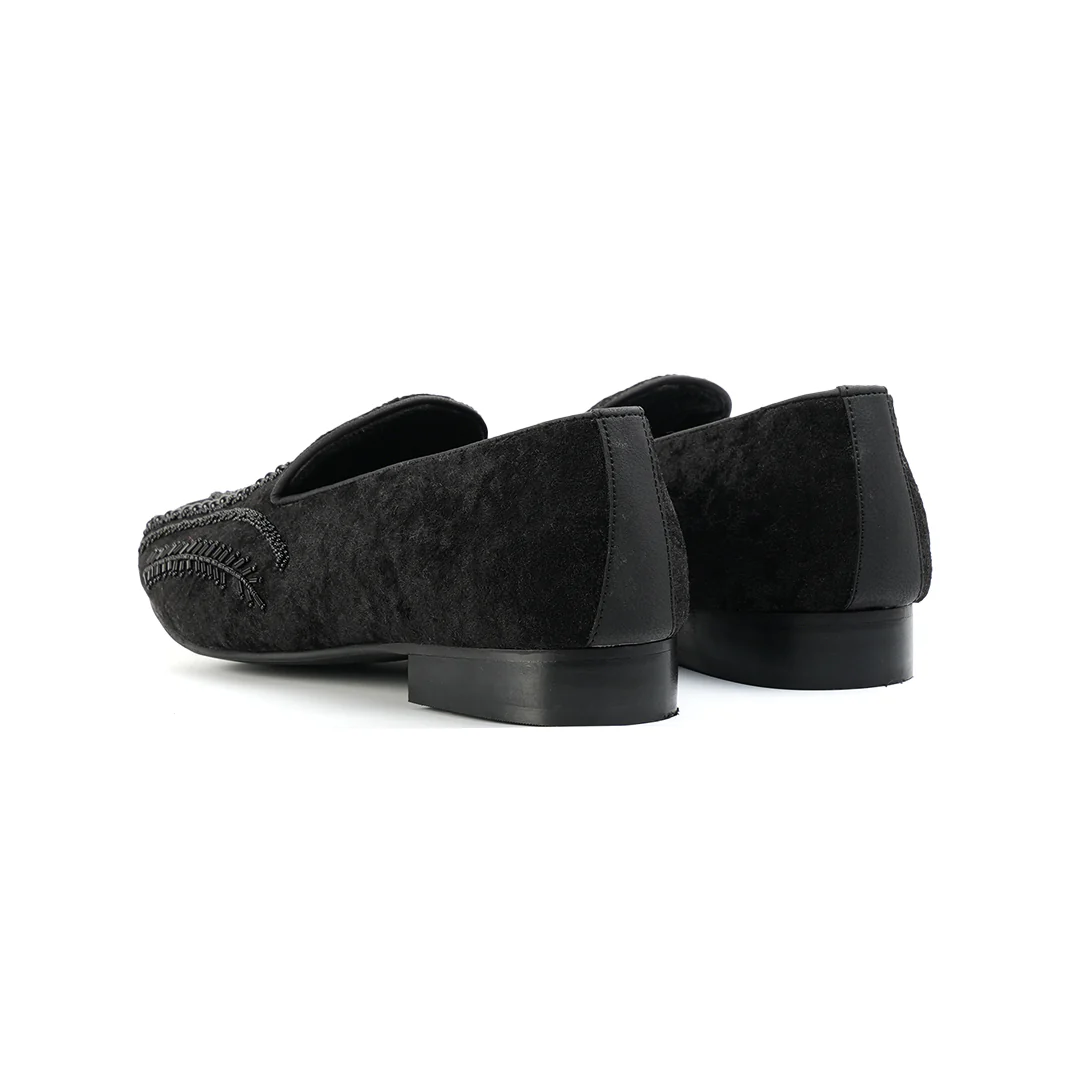 Monkstory Hand-Embroidered Embellished Slip-Ons - Black - Image 6