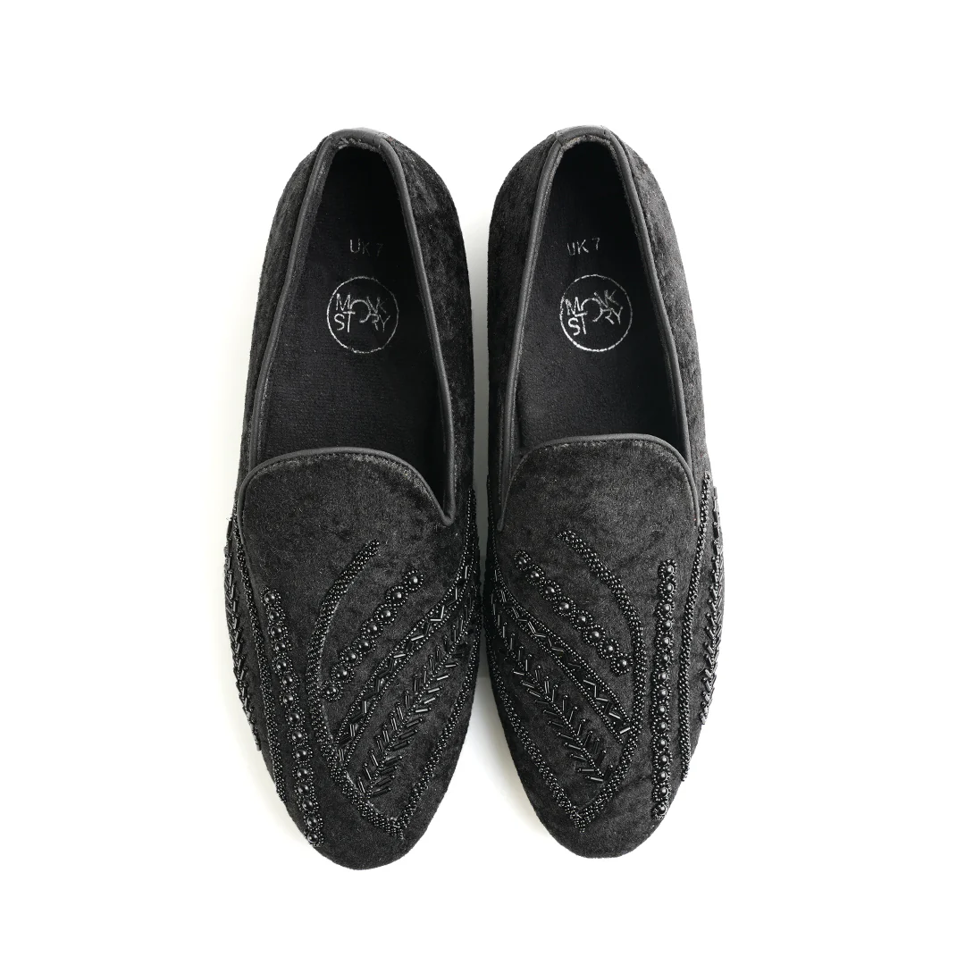 Monkstory Hand-Embroidered Embellished Slip-Ons - Black - Image 8