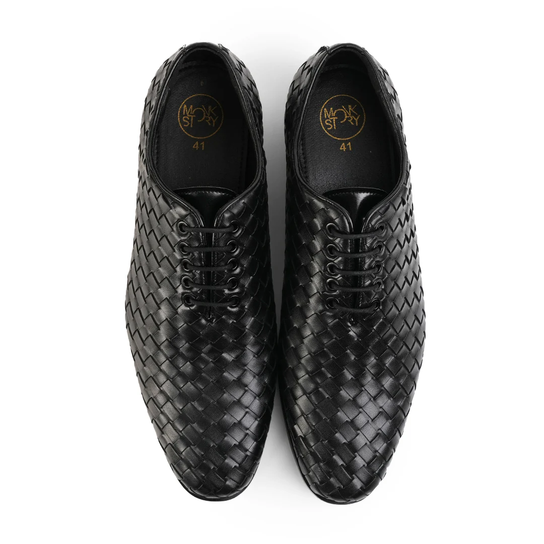 Monkstory Hand Woven Lace-Up Derbies - Black - Image 7