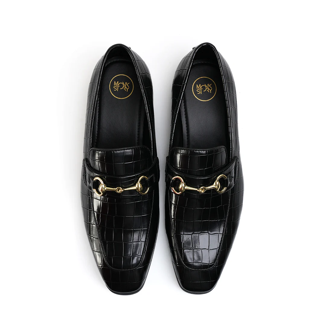 Monkstory Horsebit Croc-Effect Slip-Ons - Black - Image 8
