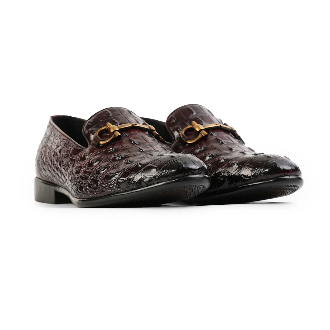 Monkstory Horsebit Exotic Scale Textured Slip-Ons – Burgundy - Image 10
