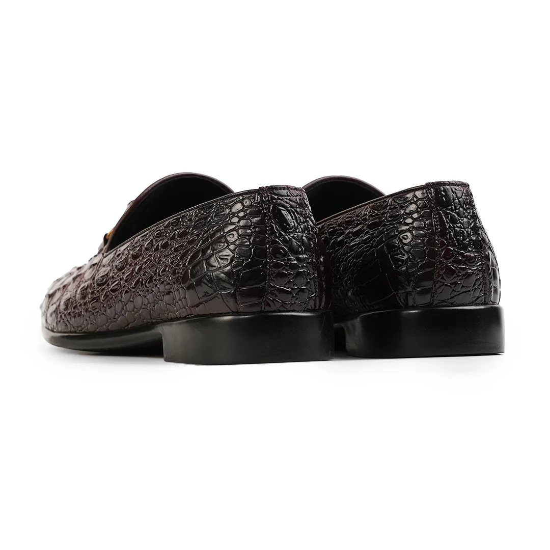 Monkstory Horsebit Exotic Scale Textured Slip-Ons – Burgundy - Image 11