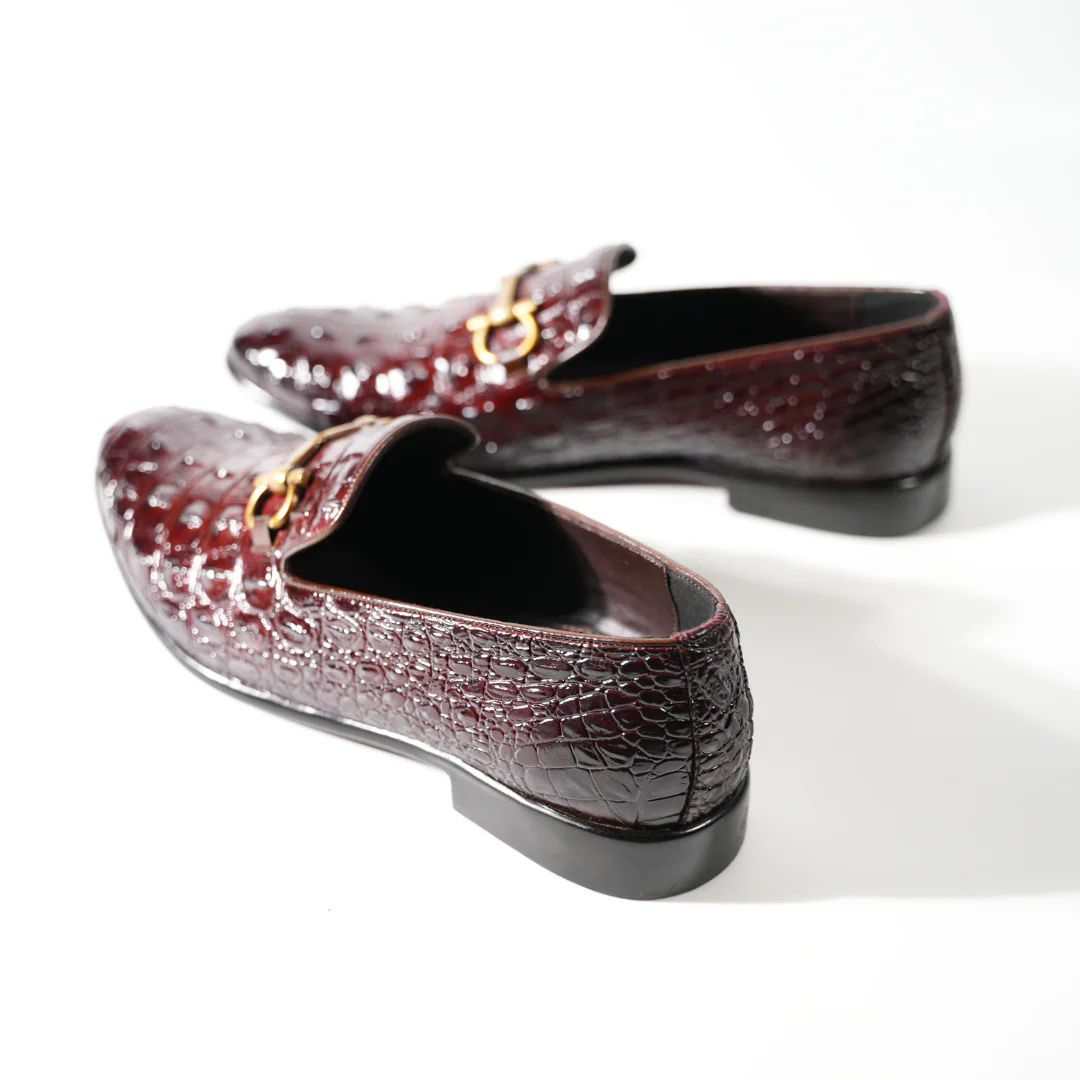 Monkstory Horsebit Exotic Scale Textured Slip-Ons – Burgundy - Image 13