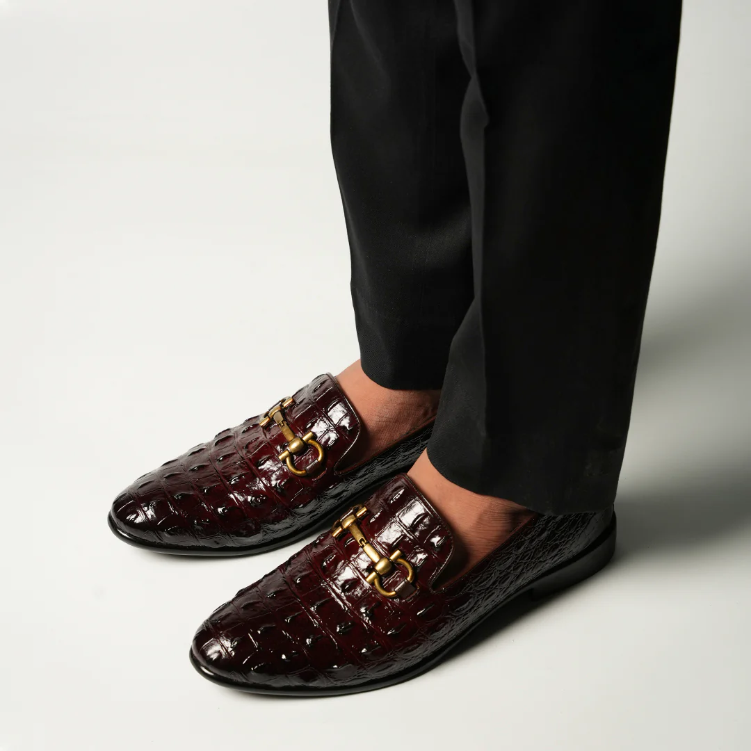 Monkstory Horsebit Exotic Scale Textured Slip-Ons – Burgundy - Image 3