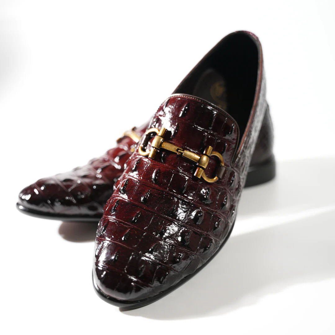 Monkstory Horsebit Exotic Scale Textured Slip-Ons – Burgundy - Image 4