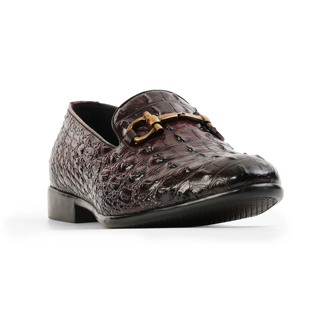 Monkstory Horsebit Exotic Scale Textured Slip-Ons – Burgundy - Image 8